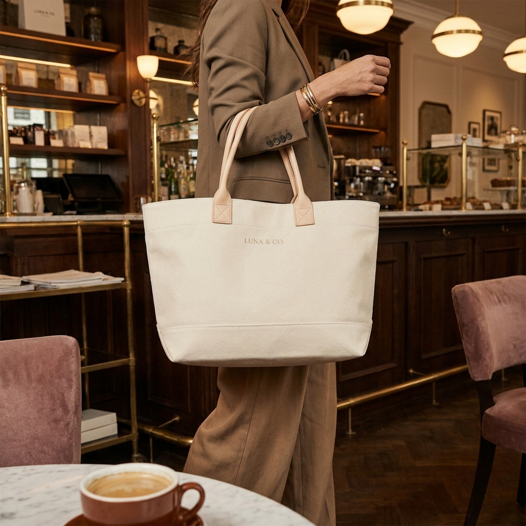 Bolsa tote prémium en uso